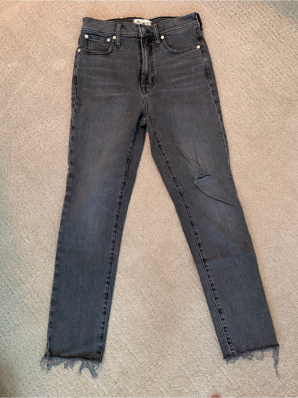 Madewell Black-Gray Skinny Jeans with Frayed Hem